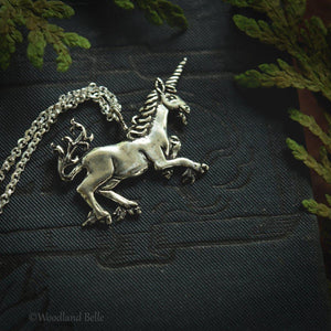 Medieval Unicorn Necklace - Sterling Silver Unicorn Pendant, Recycled - Small Dainty Charm Necklace - Unicorn Lover Gift - by Woodland Belle