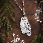 Load image into Gallery viewer, Owl Necklace - Enameled Snowy Owl Pendant - Sterling Silver White Owl - Hedwig Necklace - Bird/Owl Lover Jewelry Gift - by Woodland Belle
