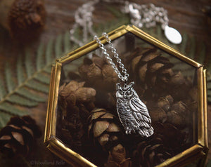 Owl Necklace - Gold Bronze Great Horned Owl Pendant - Small, Dainty Bird Necklace - Owl Lover Gift - Cottagecore, Mori Girl - Woodland Belle