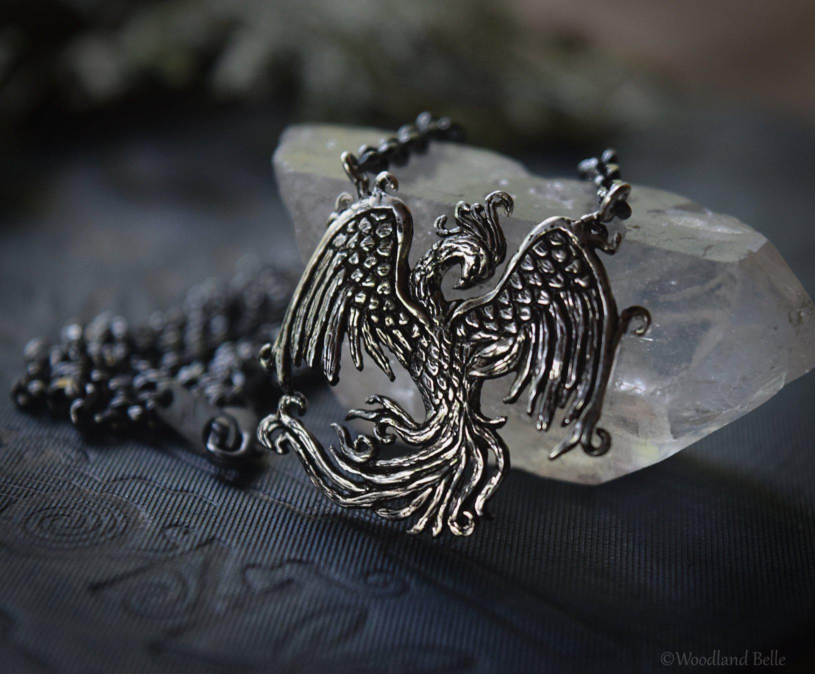 Phoenix Necklace for Men - Oxidized Sterling Silver Phoenix Pendant - Firebird Phoenix Rising Jewelry - Recycled Silver - Gift for Him