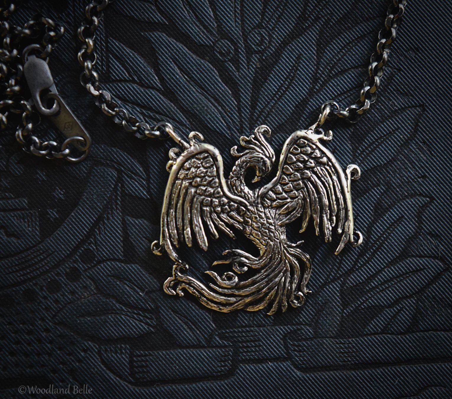 Phoenix Necklace for Men - Oxidized Sterling Silver Phoenix Pendant - Firebird Phoenix Rising Jewelry - Recycled Silver - Gift for Him