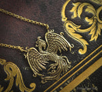 Load image into Gallery viewer, Phoenix Necklace - Gold Bronze Phoenix Rising Pendant - Firebird Necklace - Phoenix Bird Jewelry Gift - by Woodland Belle
