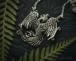 Phoenix Necklace - Gold Bronze Phoenix Rising Pendant - Firebird Necklace - Phoenix Bird Jewelry Gift - by Woodland Belle