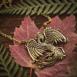 Load image into Gallery viewer, Phoenix Necklace - Gold Bronze Phoenix Rising Pendant - Firebird Necklace - Phoenix Bird Jewelry Gift - by Woodland Belle
