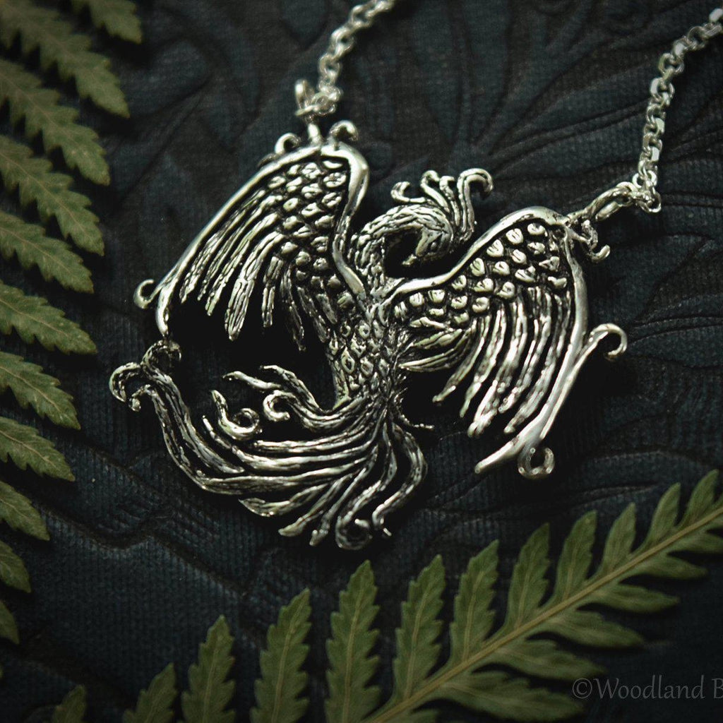 Phoenix Necklace - Sterling Silver Phoenix Rising Pendant - Firebird Necklace - Phoenix Bird Jewelry Gift for Women - by Woodland Belle