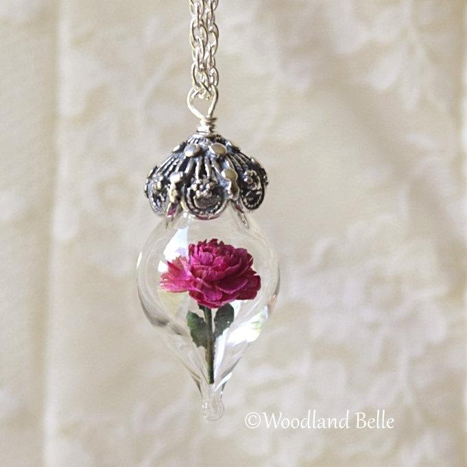 Pink Peony Necklace Gold Glass Flower Pendant Personalized