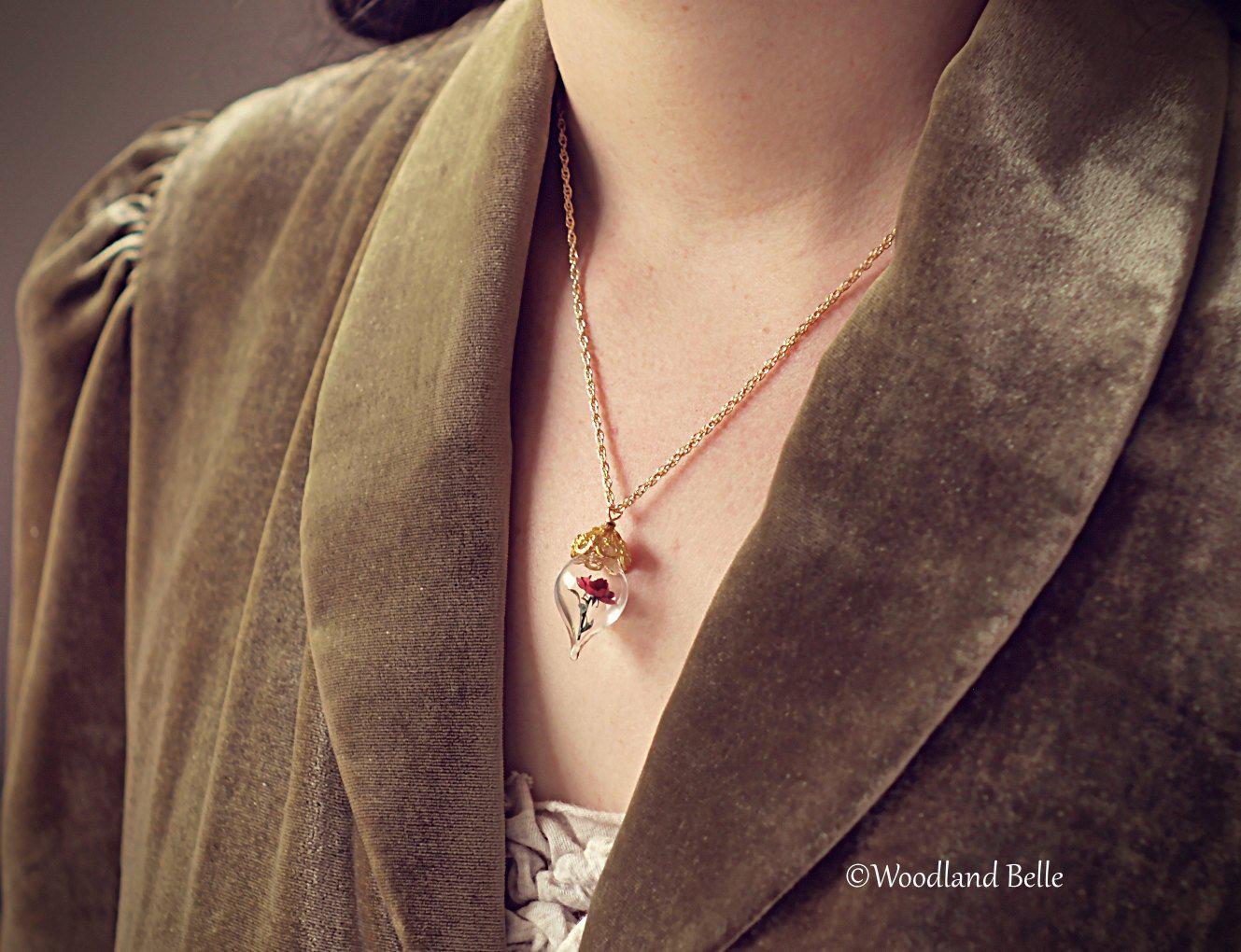Pink Peony Necklace - Gold Glass Flower Pendant - Personalized Gift / Wife, Anniversary - Gold/Sterling Silver/Rose Gold -By Woodland Belle