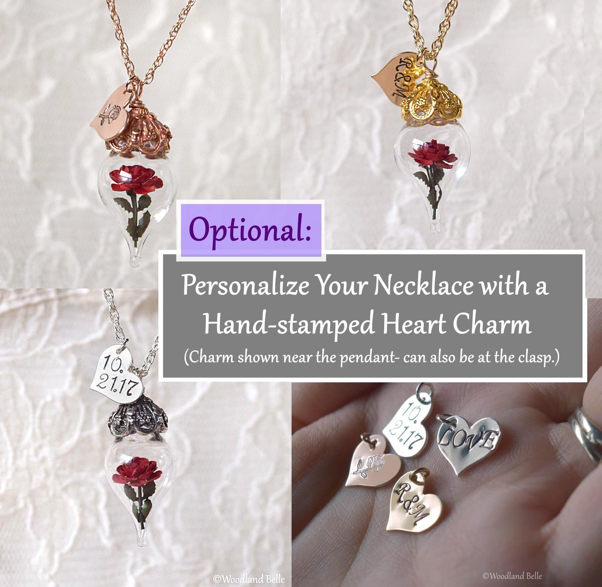 Pink Peony Necklace - Silver Glass Flower Pendant - Personalized Gift- Wife, Anniversary - Gold/Sterling Silver/Rose Gold -By Woodland Belle