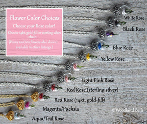 Pink Rose Necklace - Sterling Silver Glass Flower Pendant - Personalized Gift - Mother, Grandmother Gift - by Woodland Belle