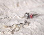 Load image into Gallery viewer, Red Rose Necklace - Personalized Gift, Initials/Date - Sterling Silver, Gold, or Rose Gold - Glass Flower Pendant - by Woodland Belle
