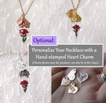 Load image into Gallery viewer, Red Rose Necklace - Personalized Gift, Initials/Date - Sterling Silver, Gold, or Rose Gold - Glass Flower Pendant - by Woodland Belle

