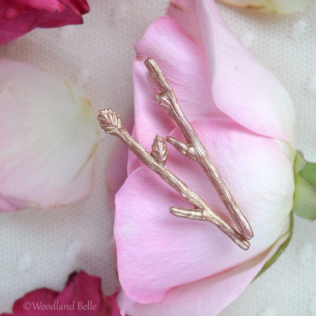 Rose Gold Twig Hair Pins - Pink Gold Branch Bobby Pins Clips - Rustic Bridal Hair Pins - Gift for Her by Woodland Belle