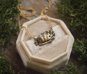 Sleeping Fawn Necklace - Sterling Silver Deer Pendant, Recyled - Small, Dainty Animal Charm Necklace - Deer Lover Gift - Woodland Belle