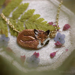 Load image into Gallery viewer, Sleeping Fox Necklace - Enameled Bronze Red Fox Pendant - Fox Lover Gift - Small, Dainty Animal Necklace - Cottagecore - by Woodland Belle
