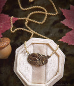 Load image into Gallery viewer, Sleeping Fox Necklace - Gold Bronze Small Fox Pendant - Small, Dainty Fox Charm - Cottagecore Animal Necklace - by Woodland Belle
