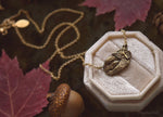 Load image into Gallery viewer, Sleeping Fox Necklace - Gold Bronze Small Fox Pendant - Small, Dainty Fox Charm - Cottagecore Animal Necklace - by Woodland Belle
