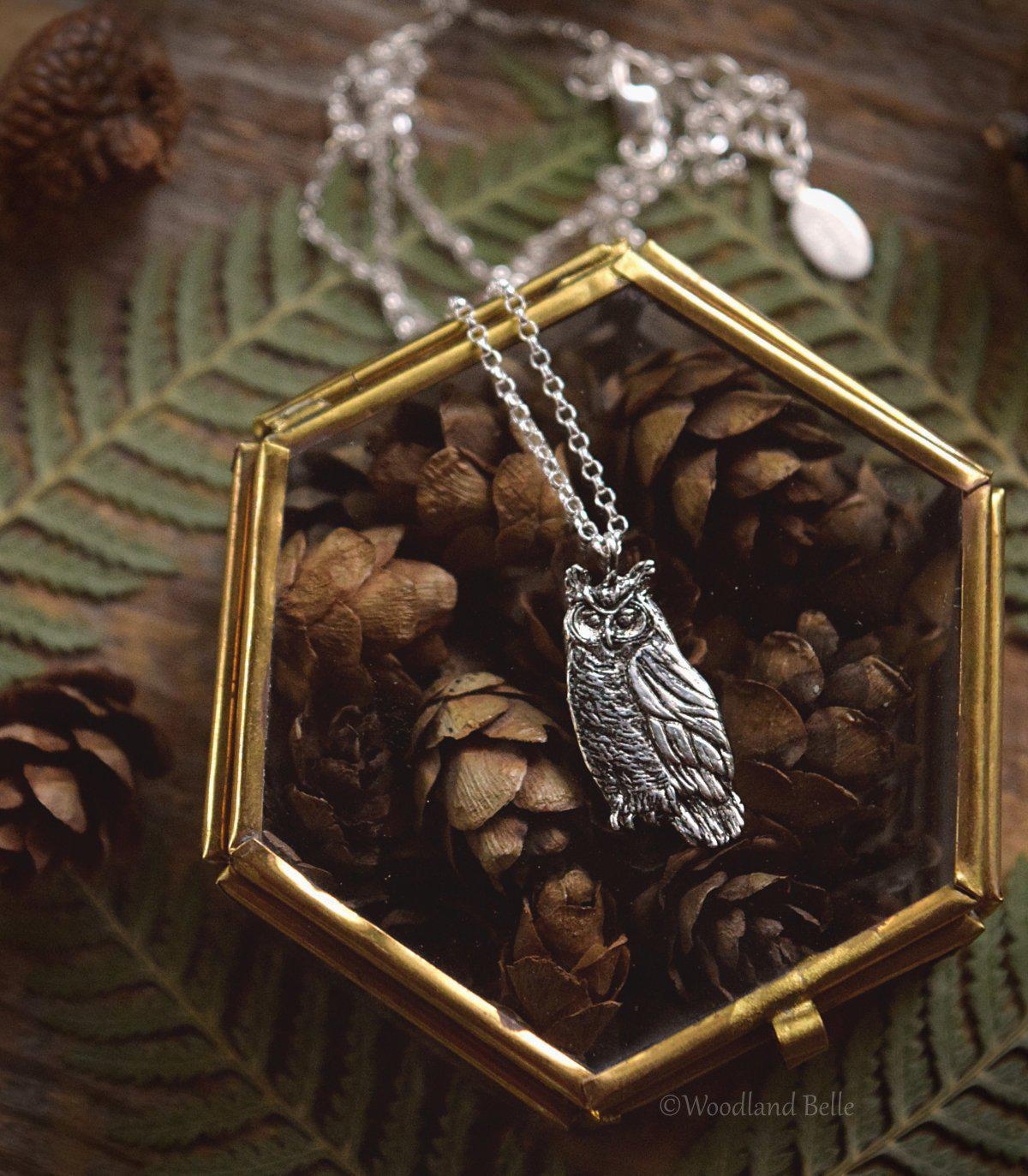 Sterling Silver Owl Necklace - Great Horned Owl Pendant - Recycled Silver - Small, Dainty Bird Necklace - Owl Lover Gift - by Woodland Belle