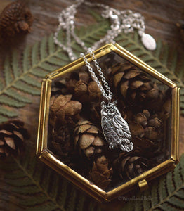 Sterling Silver Owl Necklace - Great Horned Owl Pendant - Recycled Silver - Small, Dainty Bird Necklace - Owl Lover Gift - by Woodland Belle