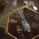 Load image into Gallery viewer, Sterling Silver Owl Necklace - Great Horned Owl Pendant - Recycled Silver - Small, Dainty Bird Necklace - Owl Lover Gift - by Woodland Belle
