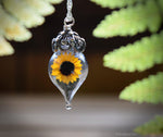 Load image into Gallery viewer, Sunflower Necklace - Silver Glass Yellow Flower Pendant - Personalized Jewelry Gift - Gold/Sterling Silver/Rose Gold - by Woodland Belle
