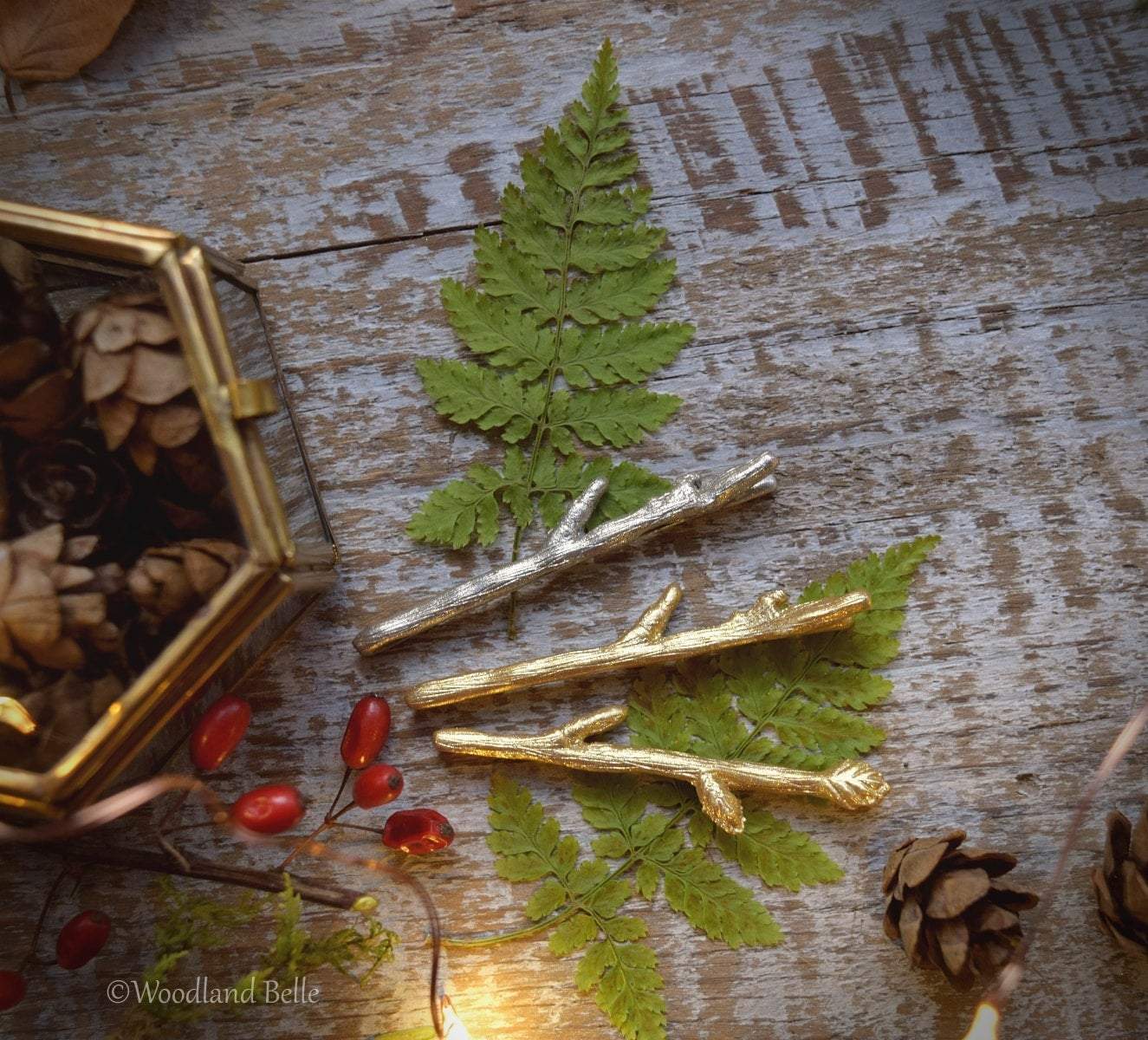 Twig Hair Pins Custom Personalized Set of 3 - Branch Bobby Pins - Mix & Match Silver, Gold, Bronze, or Rose Gold - by Woodland Belle