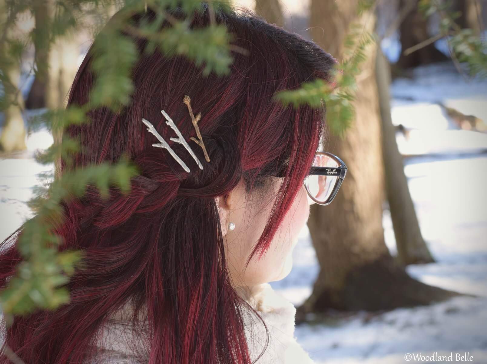 Twig Hair Pins Custom Personalized Set of 3 - Branch Bobby Pins - Mix & Match Silver, Gold, Bronze, or Rose Gold - by Woodland Belle