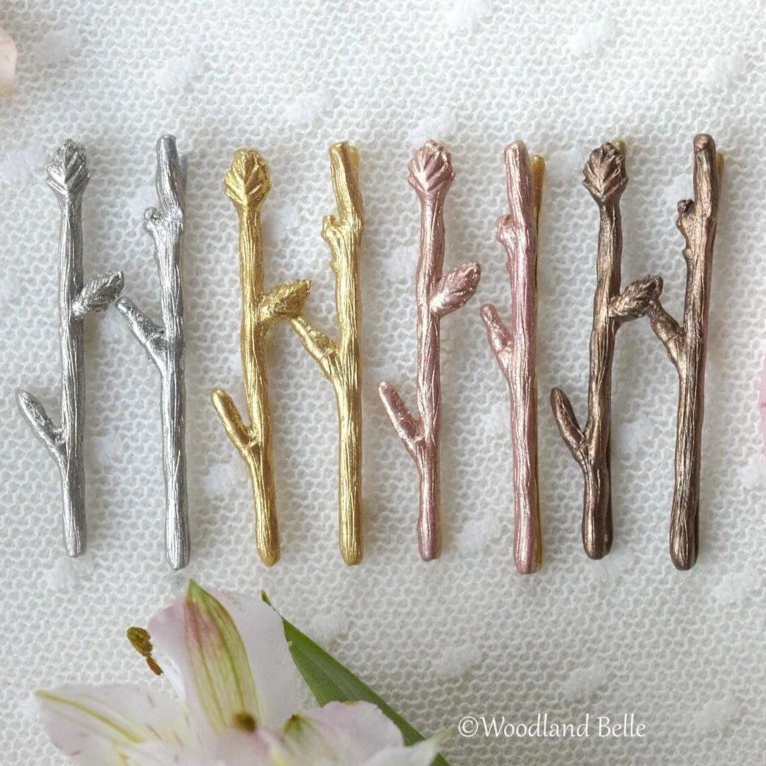 Twig Hair Pins Custom Personalized Set of 3 - Branch Bobby Pins - Mix & Match Silver, Gold, Bronze, or Rose Gold - by Woodland Belle